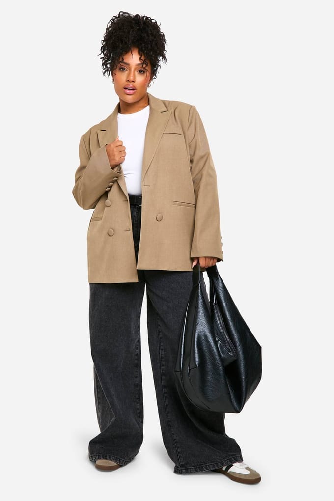 Dames Boohoo Basics Plus Essential Oversized Dubbelkoloms Blazer | Mocha | Maat: 16