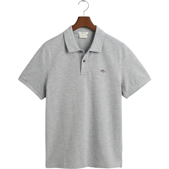 Gant Polo Fine Shield Short Sleeve Piqué Uni Grijs Melange / male