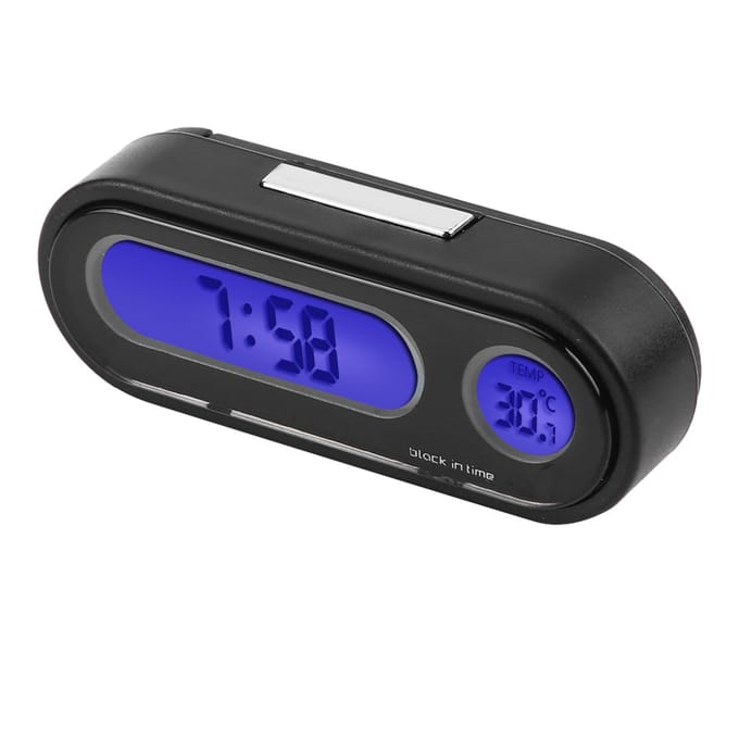 2 in 1 Auto Voertuig Interieur Mini Elektronisch Horloge LED Digitale Klok Thermometer Voltmeter blue