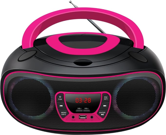 TIM® CD Speler - CD Speler Bluetooth - FM radio - Roze - 13cm x 27cm x 23cm
