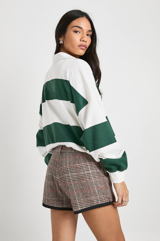 boohoo Dames Wool Look Check Micro Short | Chocoladebruin | Maat: 42