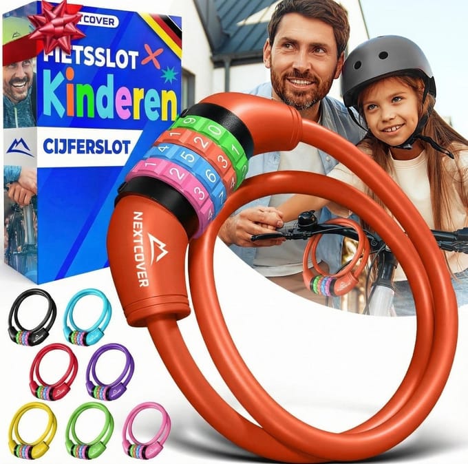 Veilig Fiets U-slot met 4-Cijferige Code - Extra Dikke Staalkabel voor Fiets, Step en Loopfiets