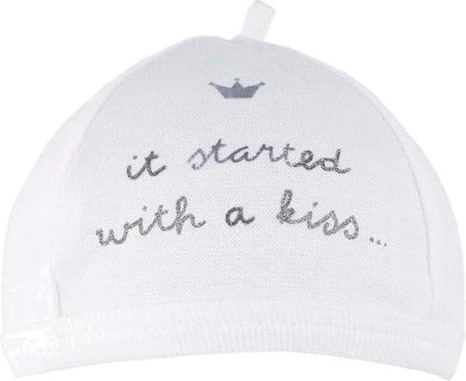 BAMBAM Babymutsje "it started with a kiss" - Wit - Baby cadeau
