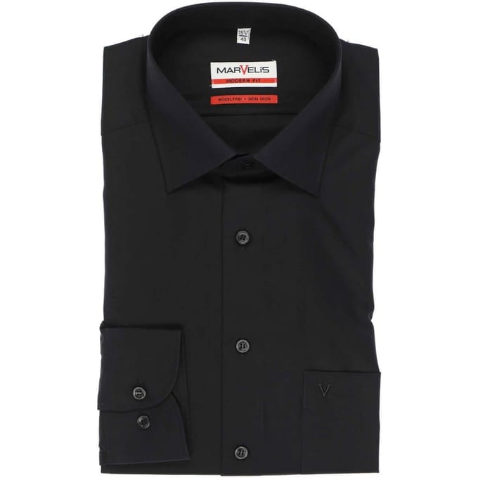 Marvelis Strijkvrij Overhemd Modern Fit Uni Zwart   44