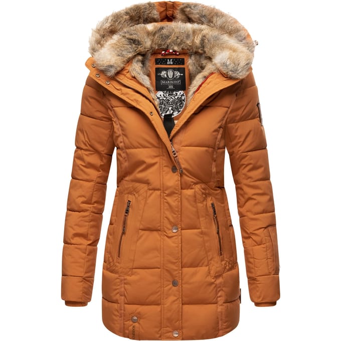 Marikoo dames winterjas met capuchon & imitatiebont voering