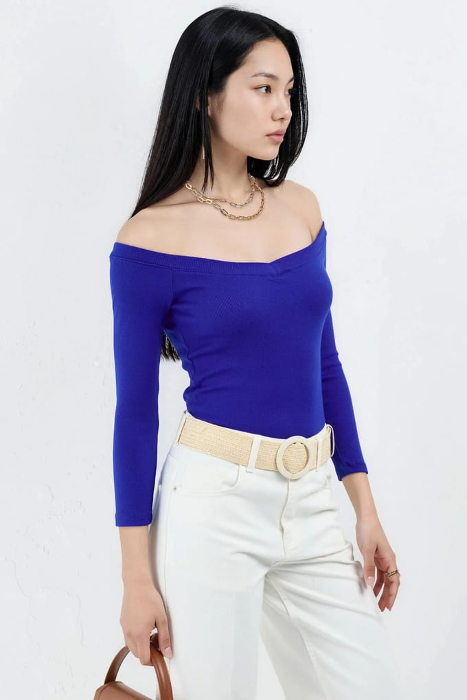 Slim Fit Geribbelde Crop Blouse