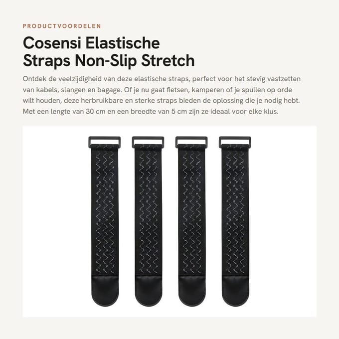 Dailygoods- Elastische Banden - 5 cm breed - 30 cm lang - Antislip - Herbruikbaar - Hoog trekvermogen - Ideaal voor bundelen van objecten - Bindbanden