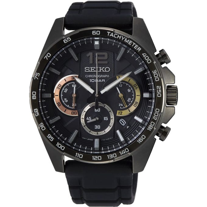 Seiko Chronograph 44MM men Black Steel | SSB349P1