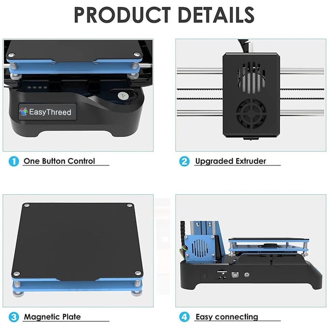 EasyThreed Drukmachine voor Kinderen Mini Desktop 100x100x100mm Printformaat Geen Verwarmd Bed Eén-Toets B-EU zwart