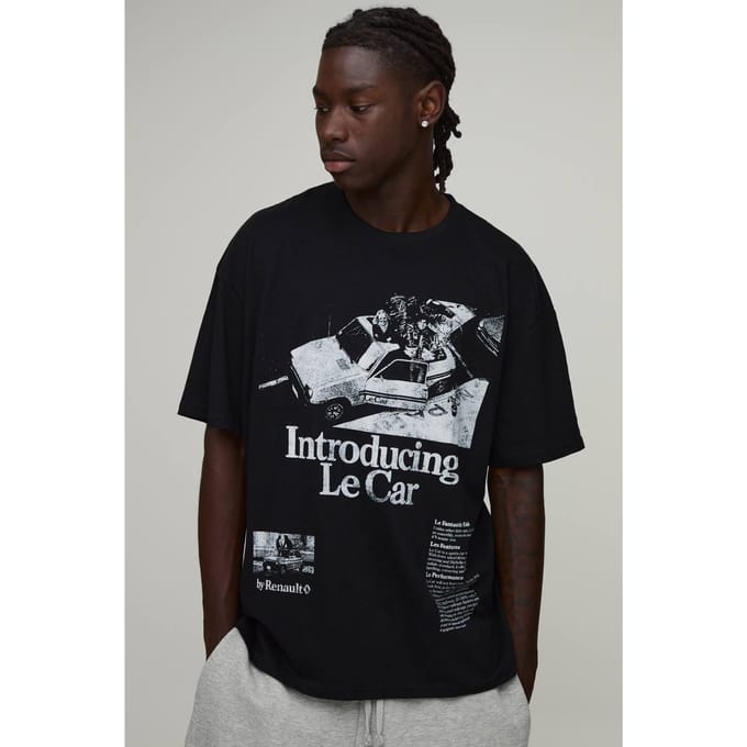 Oversized Renault Licentie Print T-shirt | Black | Size Small