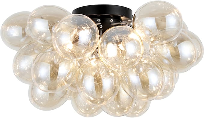Olucia - CYRIL - Plafondlamp - Amber / Zwart - Vorm: Ovaal