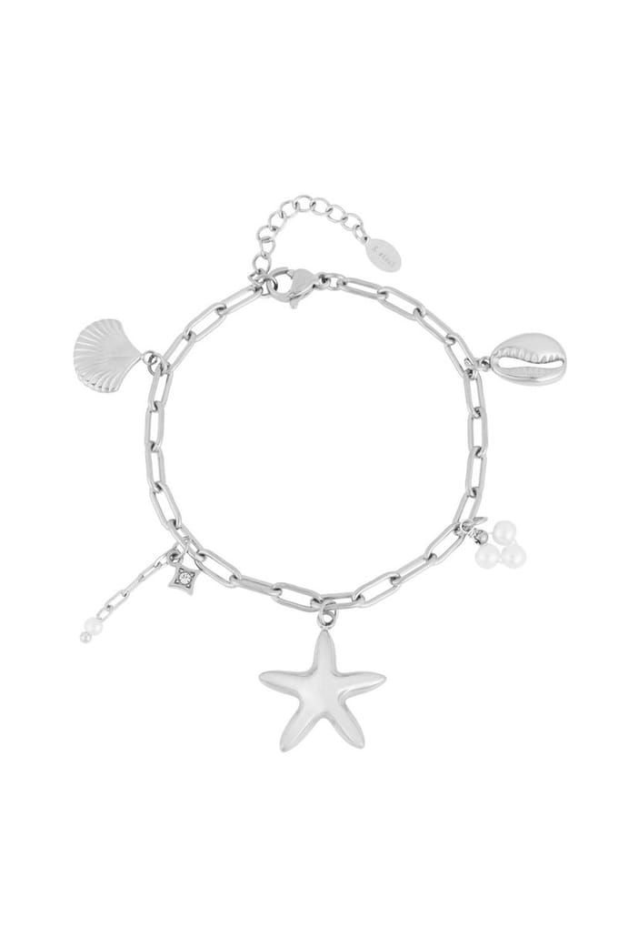 beachy vibe armband-bedels- schelp- zeester-zilverkleurig