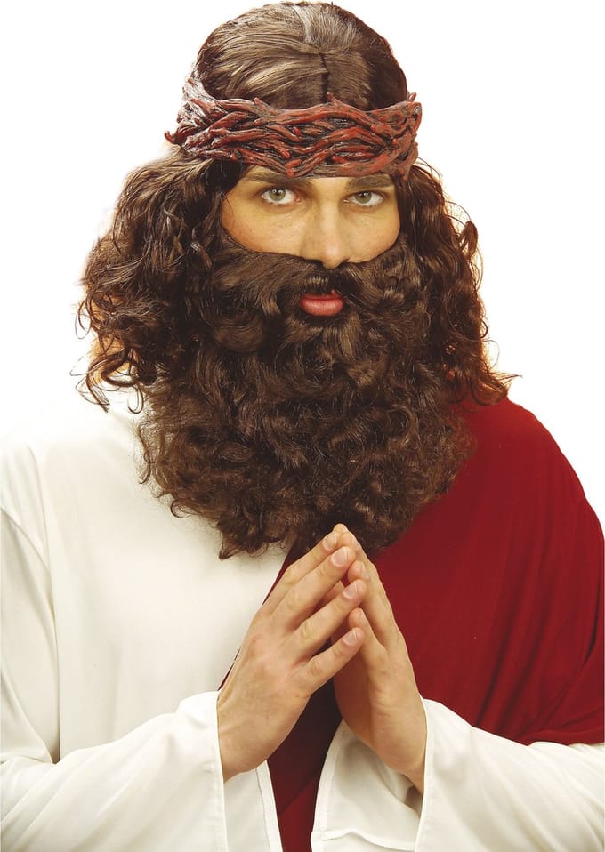 Jezus pruik met baard en snor bruin