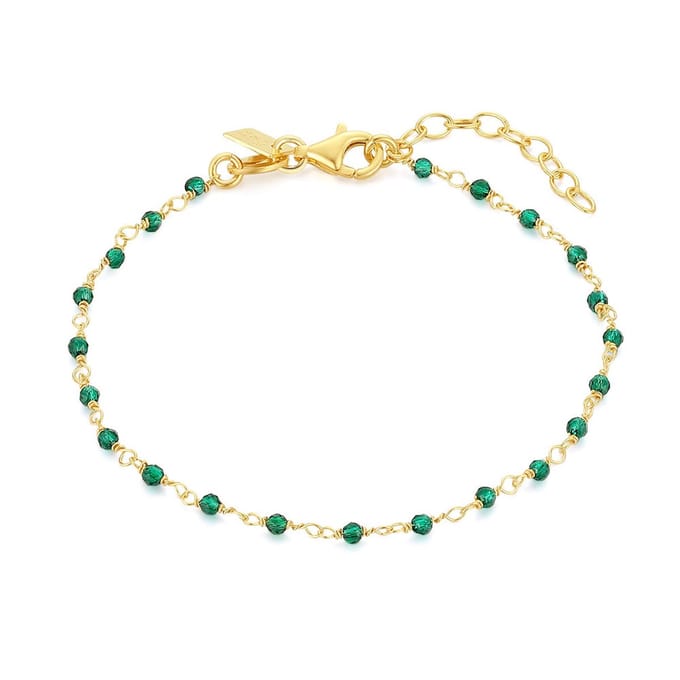 Twice As Nice Armband in 18kt verguld zilver, groene steentjes 16cm+3cm