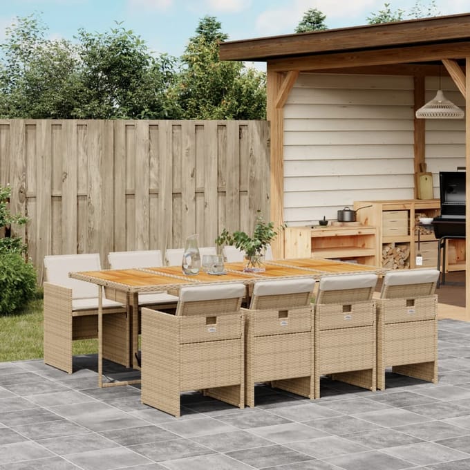 vidaXL 9-delige Tuinset met kussens poly rattan beige