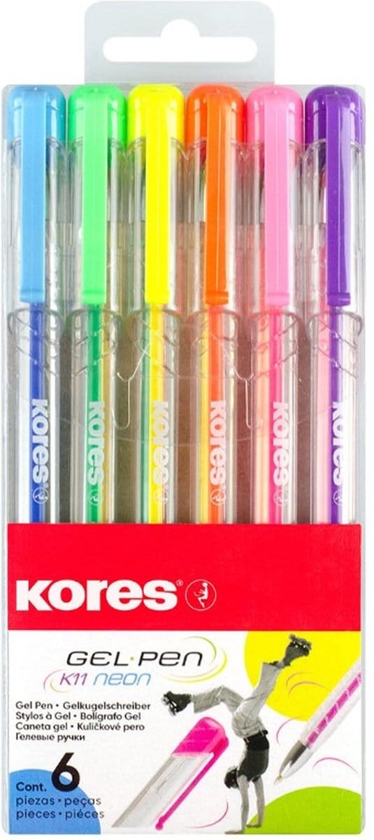 Gelpen Kores - etui met 6 trendy kleuren - neon