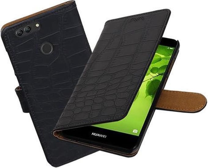 BestCases.nl Huawei nova 2 Plus Krokodil booktype hoesje Zwart