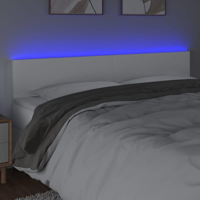 vidaXL - Hoofdbord - LED - 200x5x78/88 - cm - kunstleer - wit
