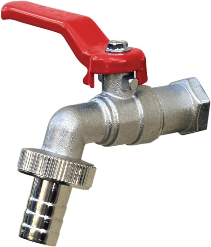 Kogelkraan 3/4 inch Buitendraad met Wandaansluiting en Slangaansluiting - Rood
