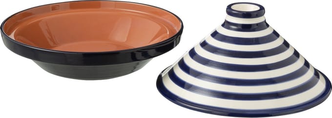 J-Line tajine Granada Stripes - keramiek - wit/blauw