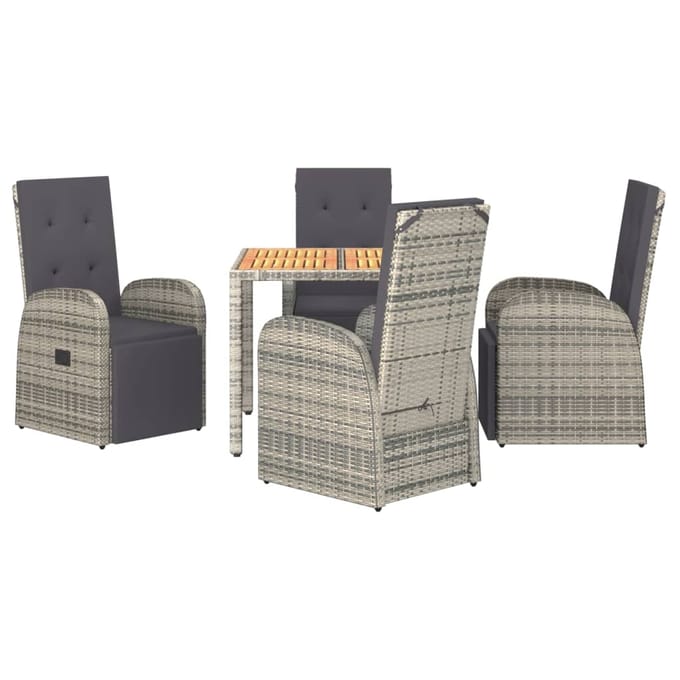 vidaXL - 5-delige - Tuinset - met - kussens - poly - rattan - grijs