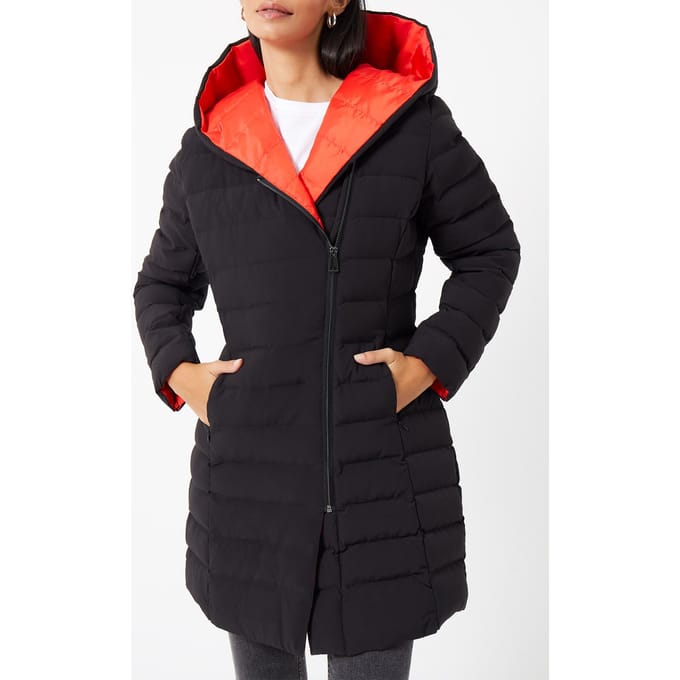French Connection Iolani Midi Puffer Coat Black/setting Sun Taglia: 8 | Parka Outlet | Donna | Nero