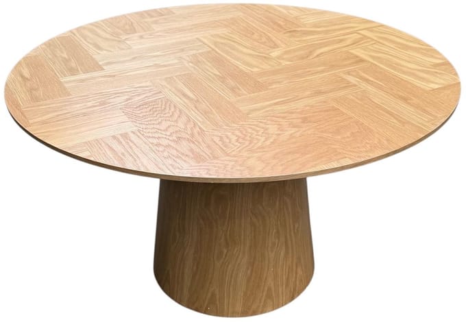 Eettafel - 130cm rond - Visgraat motief - veneer eiken - Bonita - Fishbone