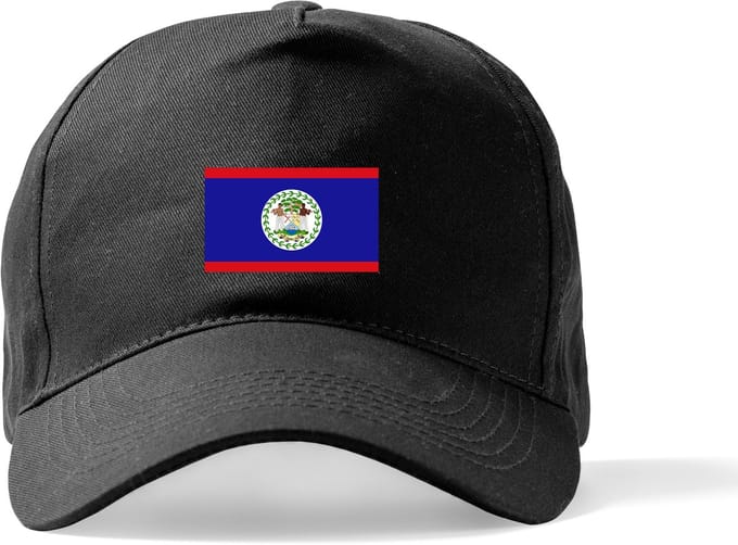 Zwarte Pet Beechfield met Wereldvlaggen, land Belize klittenbandsluiting