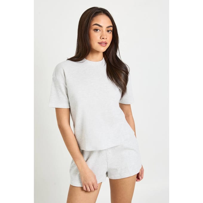boohoo Dames Wafel T-shirt En Shorts Set | Ash Grey | Maat: 16