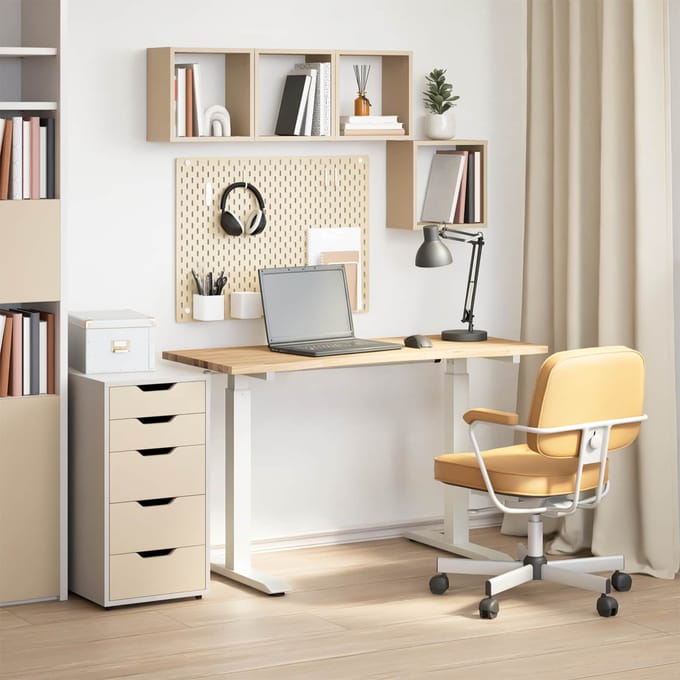 vidaXL - Bureau - Wit - en - Natuurlijk - 120 - x - 60 - cm - Massief - Eikenhout