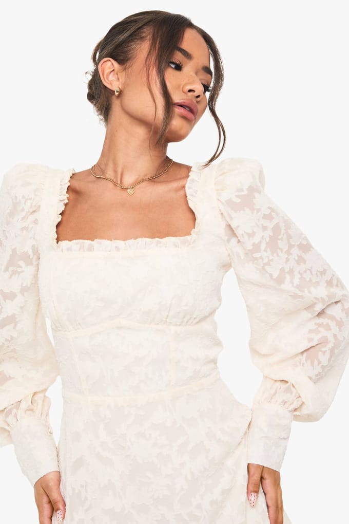 boohoo Dames Textured Corset Milkmaid Mini Jurk | Creme | Maat: 36