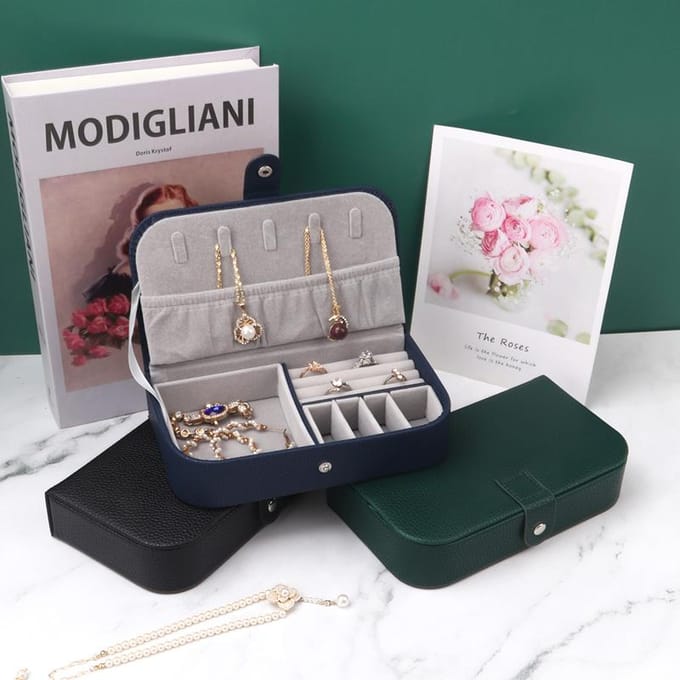 2023 Draagbare Box Organizer Display Reiskoffer Dozen Knoop Lederen Opbergruimte Chenille blauw