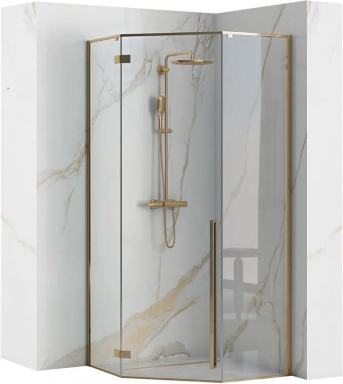 Rea Diamond Gold 100X100 - 195 cm - Douchecabine - Vifjhoek - Goud