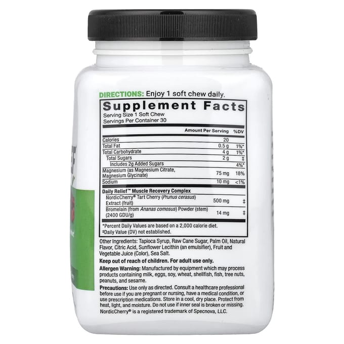 Force Factor, Daily Relief™, Spieren, Bessen Kers, Zachte Kauwsnoepjes, 30 Stuks