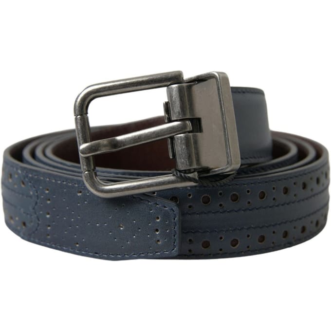 Dolce & Gabbana Blauwe Leren Perforated Metalen Gesp Ceintuur