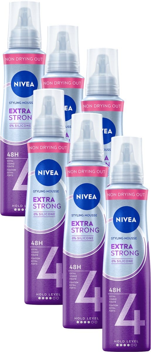 NIVEA Extra Strong Styling Mousse - Haarmousse - met Panthenol en Vitamine B3 - Voordeelverpakking - 6 x 150ml