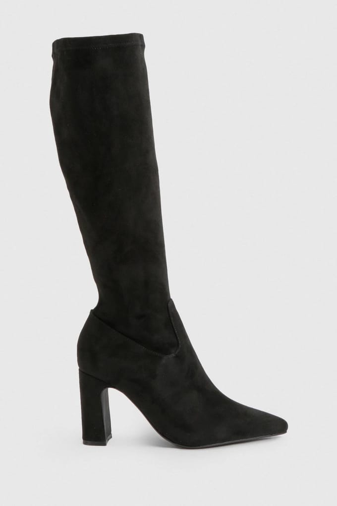 boohoo Dames Wijde Pasvorm Nepsuede Kniehoge Stretch Laarzen | Black | Maat: 3