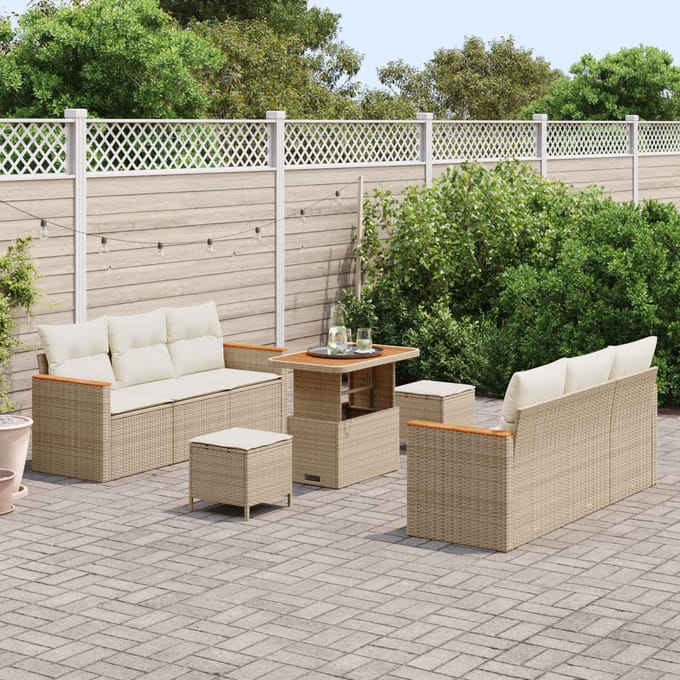 vidaXL - Tuinbank - Set - 9 - pcs - Beige - poly - rattan