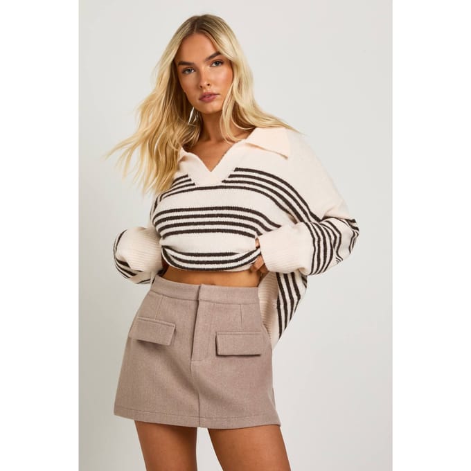 boohoo Dames Wol Minirok | Taupe | Maat: 42