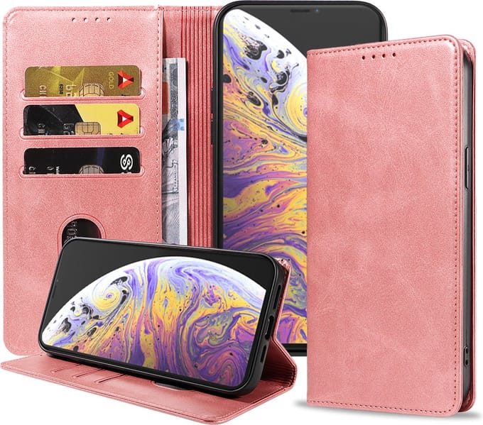 Smartphonica iPhone Xs Max leren hoesje met magnetische sluiting - Roze geschikt voor iPhone Xs Max