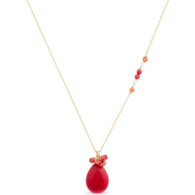 Ketting - Rood - Adak - 18 Karaats Geel Verguld Legering - Koraal - Eén Maat koraal