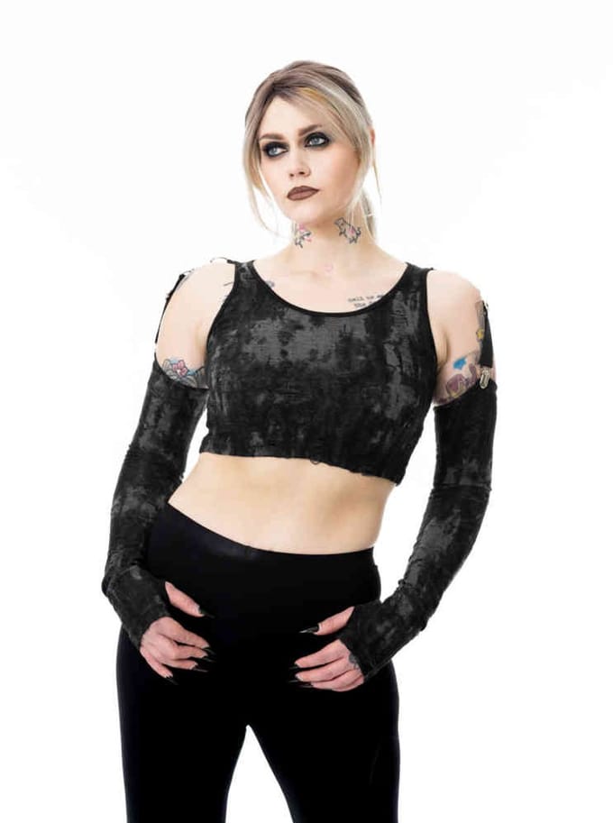 Heartless - Signe Crop top - XXL - Zwart/Grijs