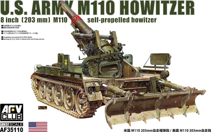AFV Club Modelbouwpakket Auto - 35110 U.S. Army M110 howitzer - 8 inch (203mm) M110 self propelled Plastic - 1:35 - Modelbouw