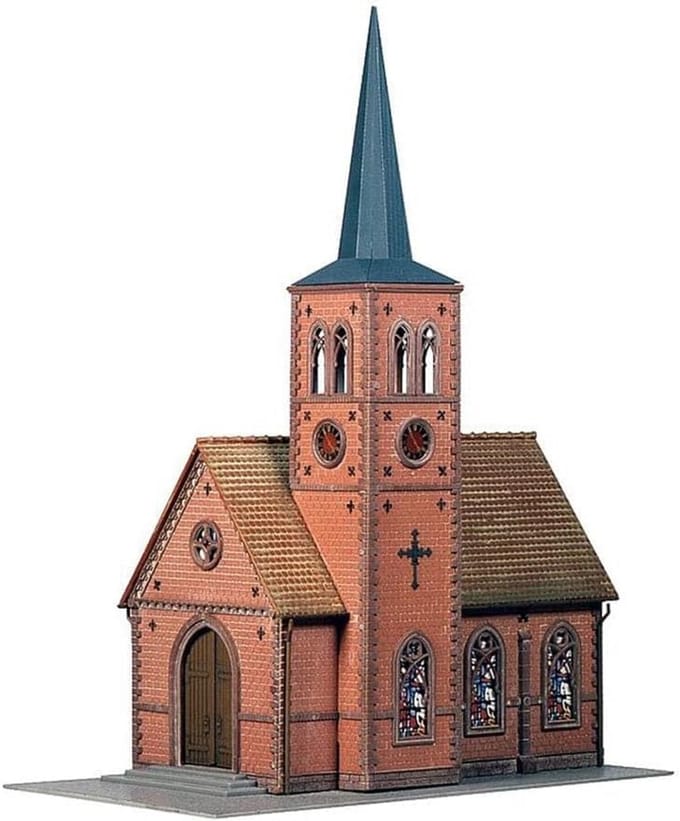 H0 Modelbouw Kleine Stad Kerk met Klinkerconstructie en Decoratieve Elementen