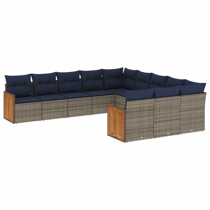 vidaXL - 11-delige - tuinbankset - met - kussens, - grijs - polyrotan