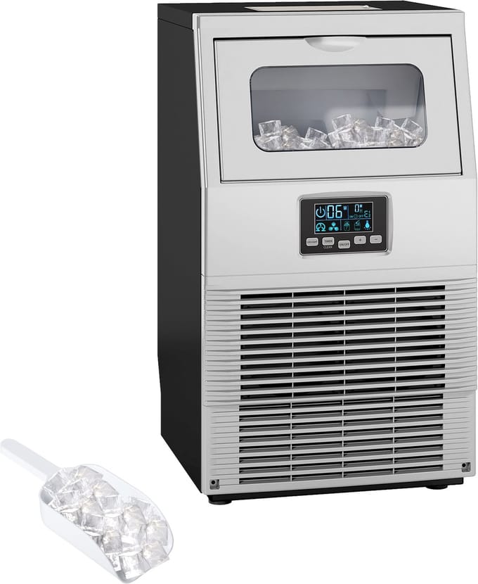 HOMCOM-Kommerzielle Eiswürfelmaschine aus Stahl, ABS Silber+Schwarz