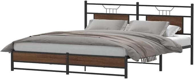 Bedframe metaal - Ledikant bruin - Goede nachtrust - Stevig stalen frame - 180x200 cm - Eikenkleur