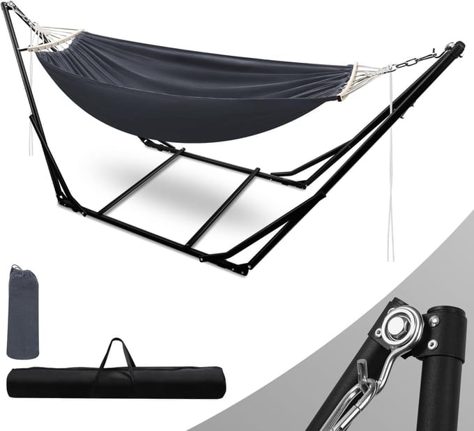 Hangmat met Frame - Buitenstoel - Ontspannen Buiten - Direct Klaar - 155x70cm - Gekleurd