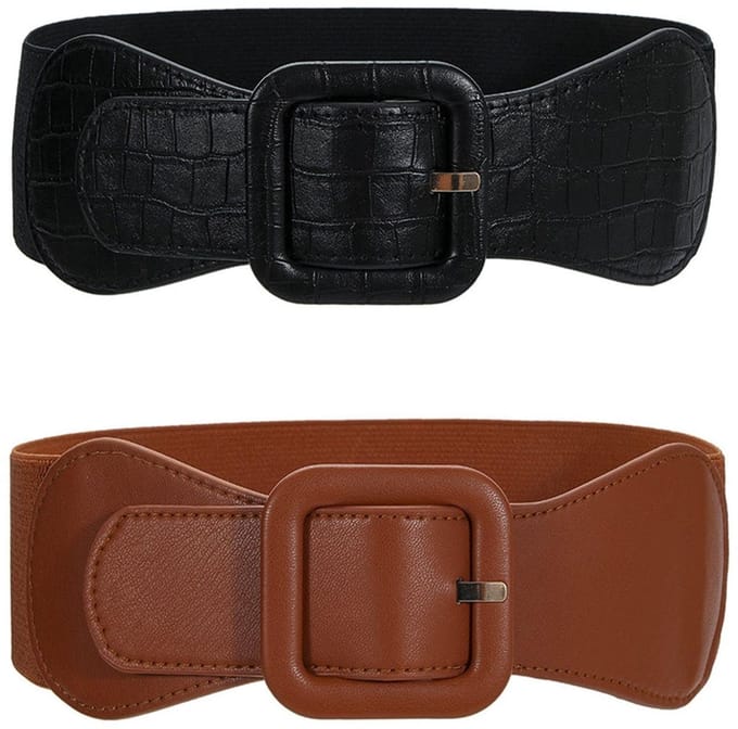 Cosensi - Elastische Damesriem - Modieus en Comfortabel - Camel - Brede Tailleband - Geschikt voor Diverse Outfits - Set van 2