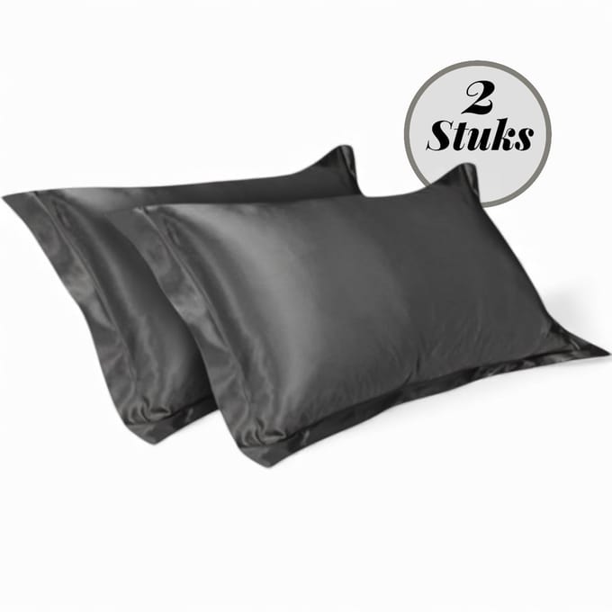 Beauty Silk - Kussenslopen - 60x70 - 2 stuks - Glans Satijn - Antraciet